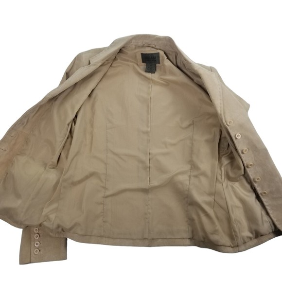 John Paul Richard Uniform Suede Leather Blazer Jacket Button Up Womens Sz 12 Tan - Picture 3 of 16